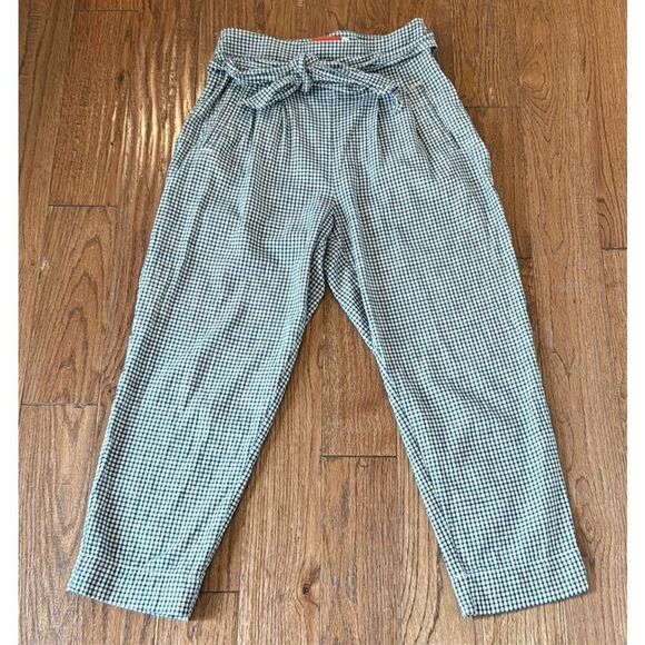 Anthropologie Cartonnier navy gingham tie waist pleated pant 4 - Picture 13 of 13